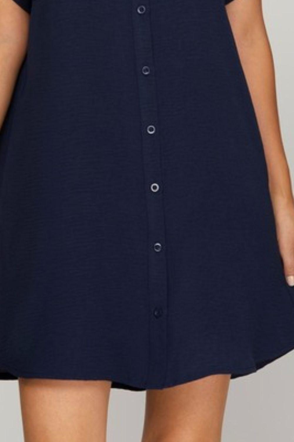 She + Sky Full Size Button Down Short Sleeve Woven Shirt Dress Plus Size - Leo’s Look Your Best