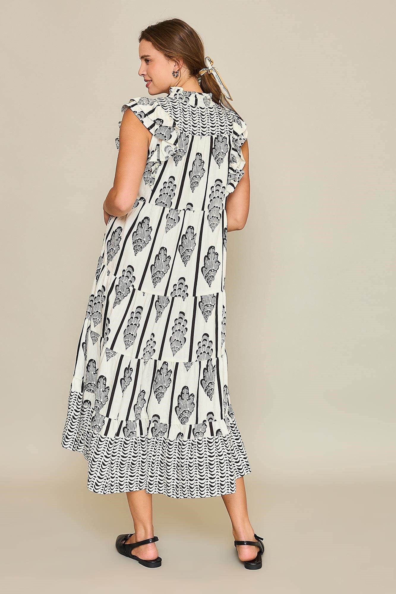 Umgee Full Size Boarder Print Midi Dress Plus Size - Leo’s Look Your Best