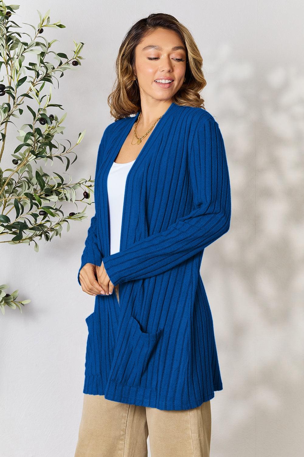 Basic Bae Full Size Ribbed Open Front Cardigan with Pockets - Leo’s Look Your Best