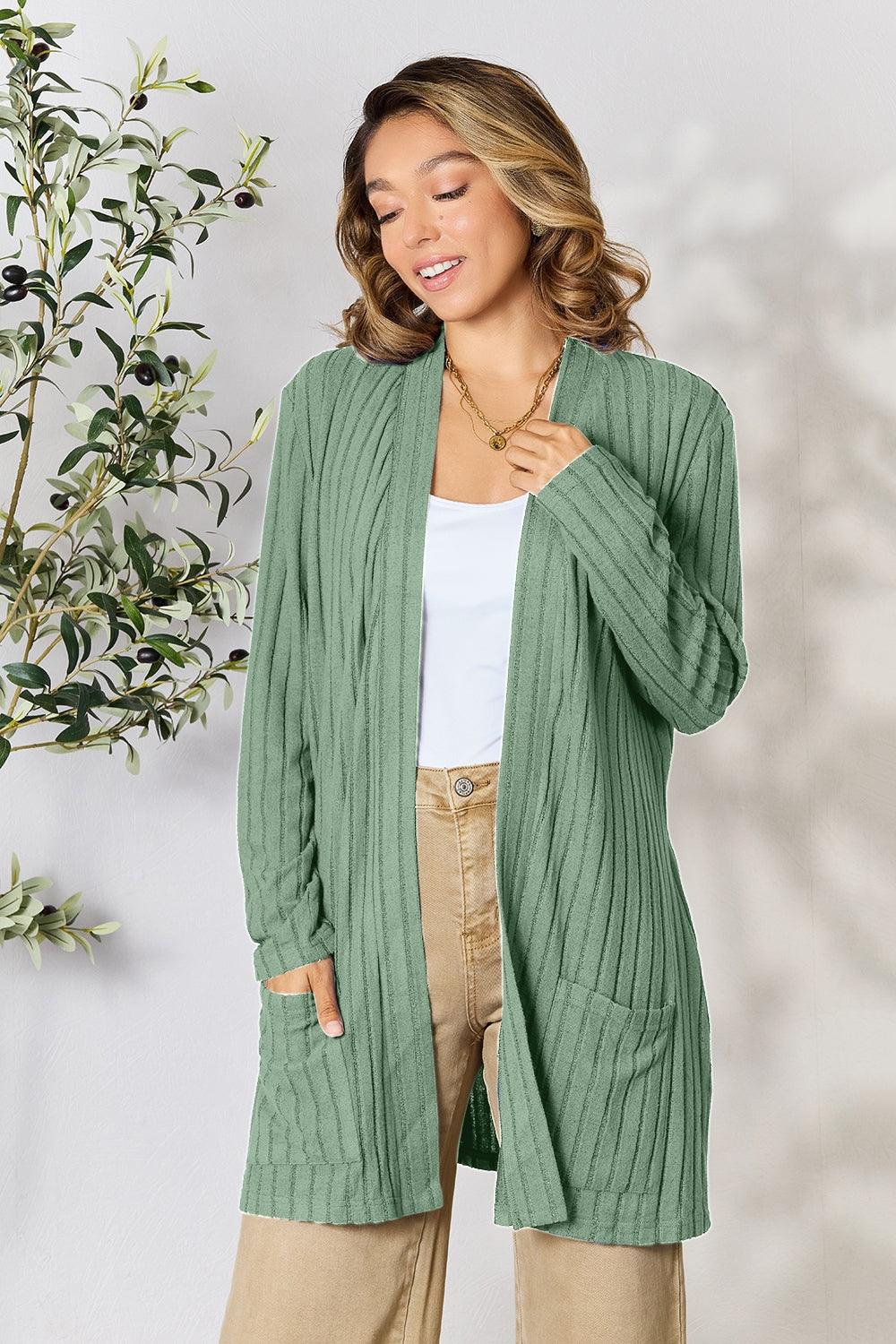 Basic Bae Full Size Ribbed Open Front Cardigan with Pockets - Leo’s Look Your Best