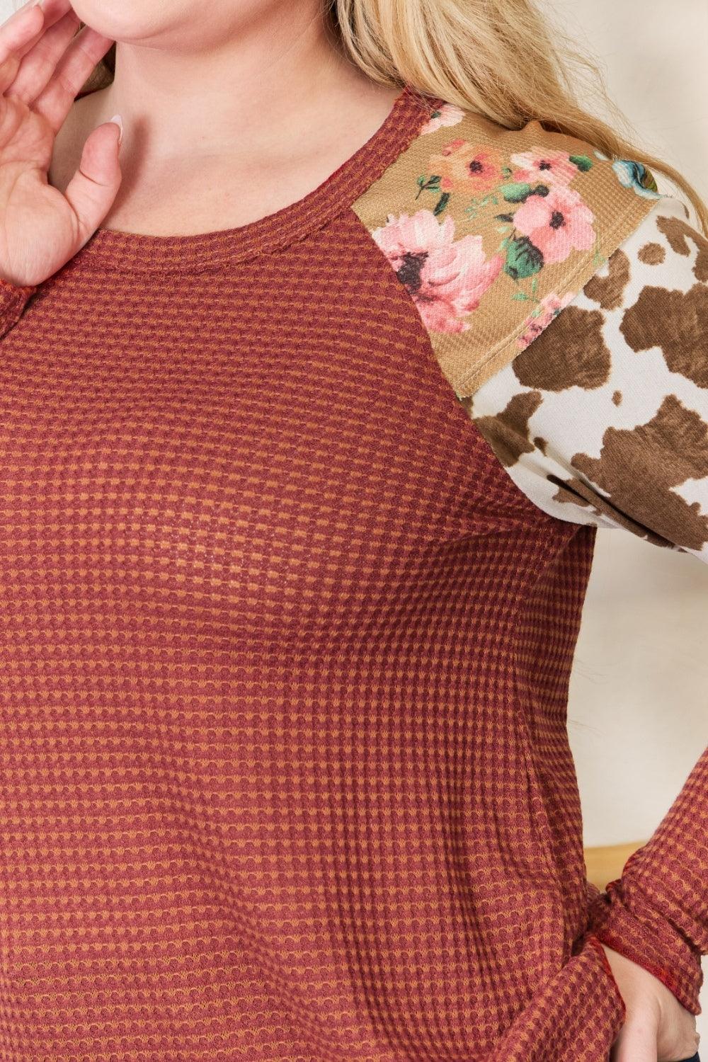 Hailey & Co Full Size Leopard Waffle-Knit Blouse - Leo’s Look Your Best