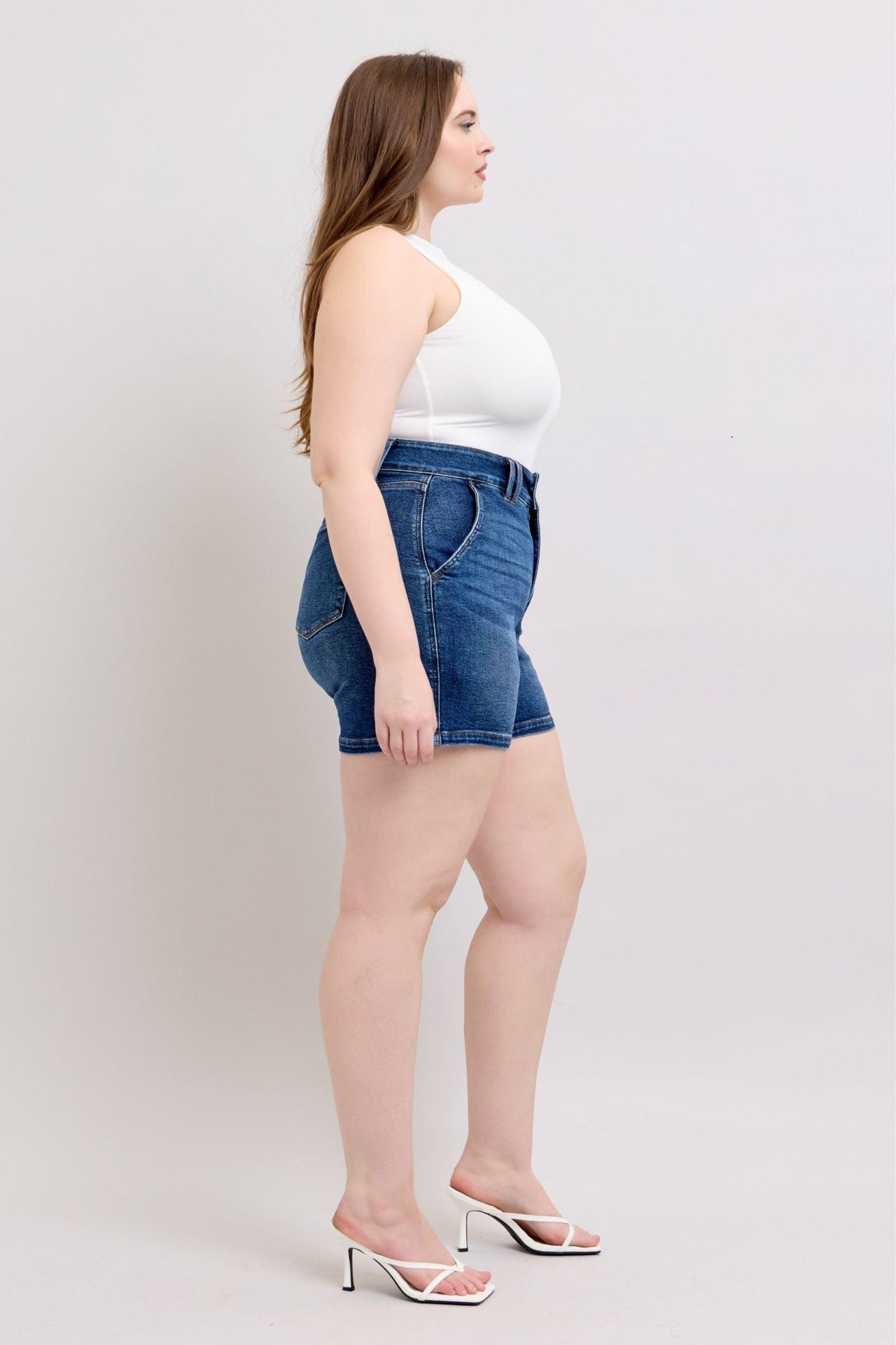 Judy Blue Full Size Double Button Waistband Denim Shorts Plus Size - Leo’s Look Your Best