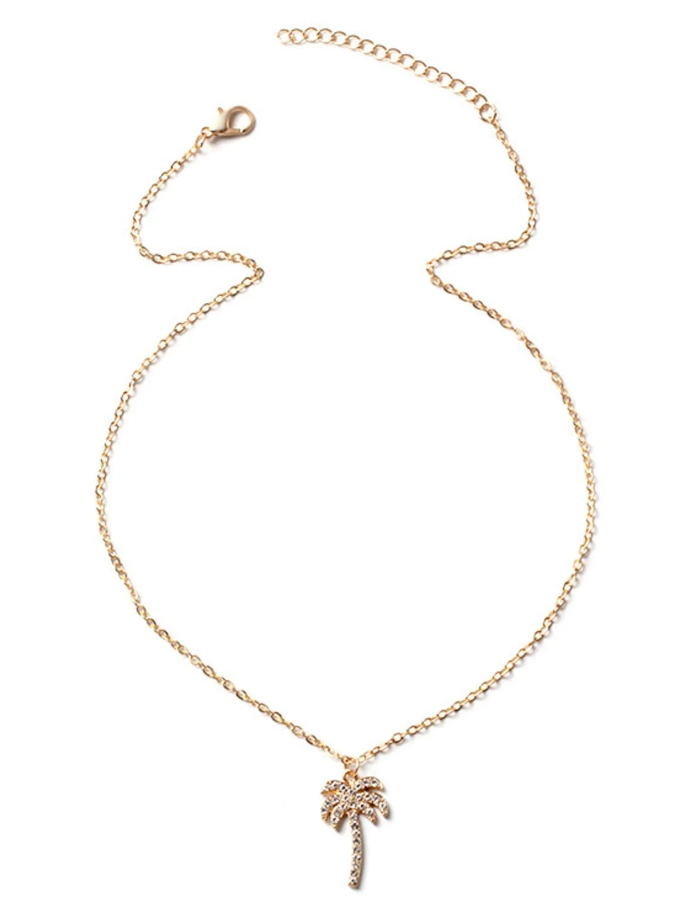 Gold anklet with a palm tree charm on a white background