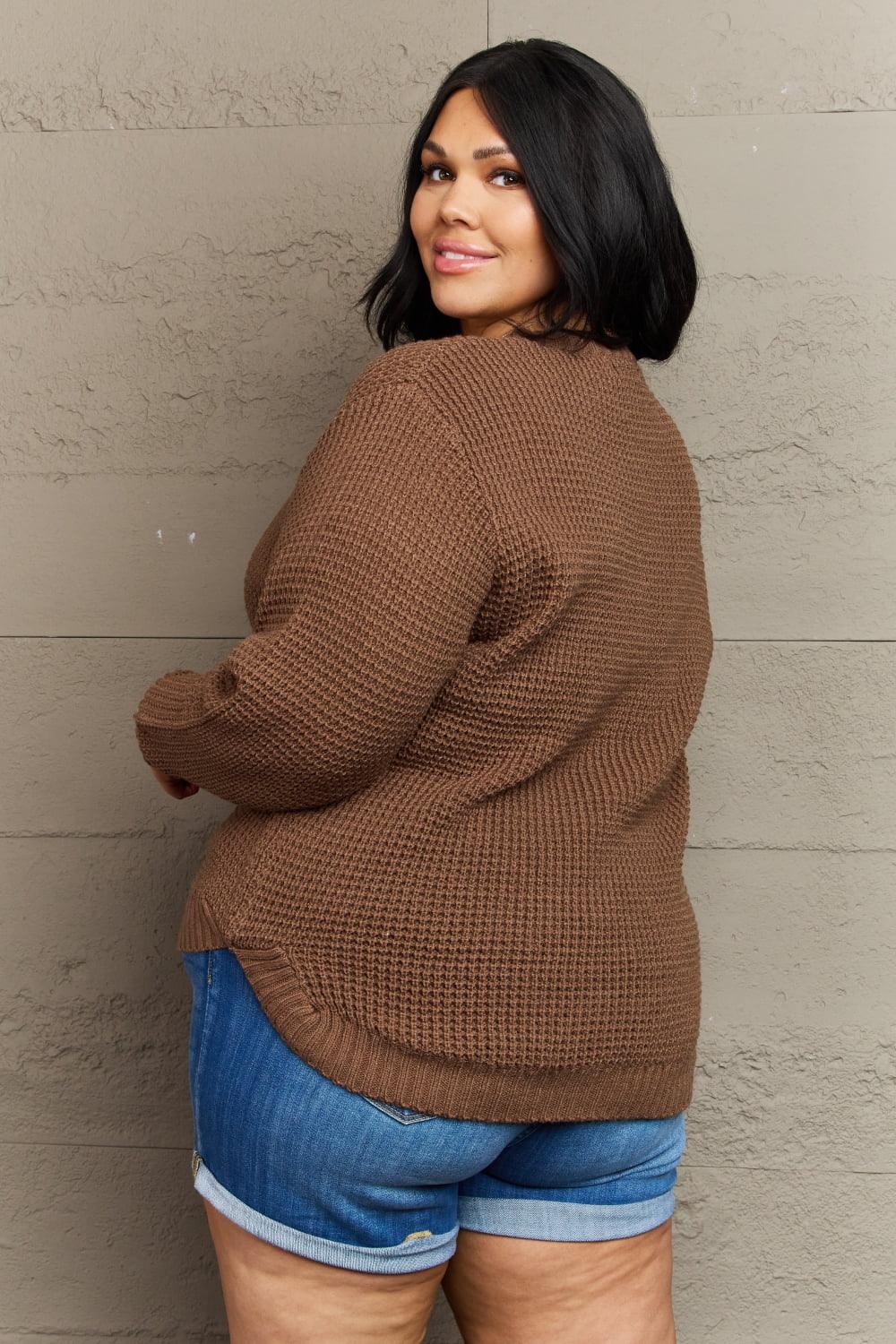 Zenana Breezy Days Plus Size High Low Waffle Knit Sweater - Leo’s Look Your Best