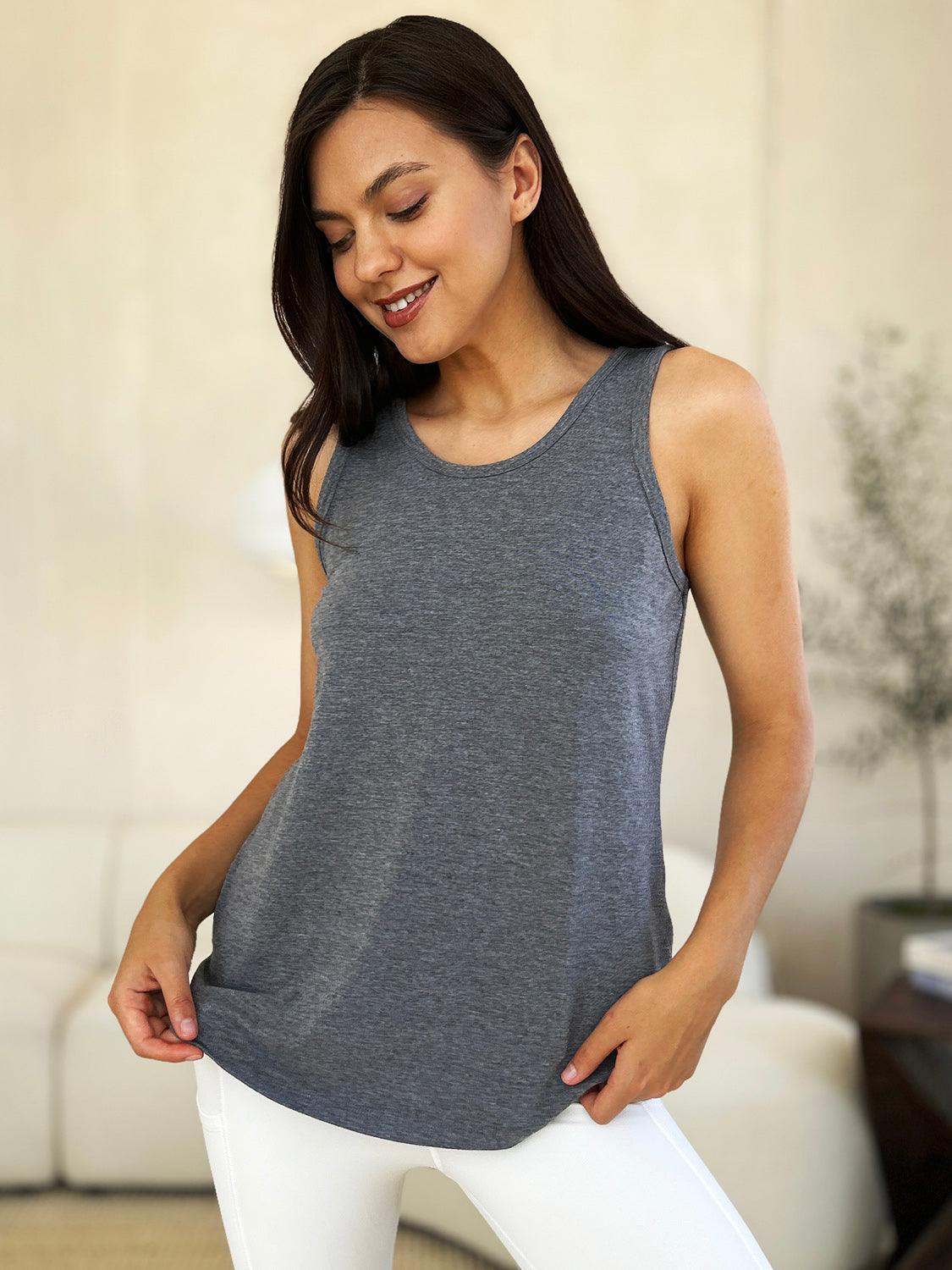 Basic Bae Full Size Round Neck Curved Hem Tank - Leo’s Look Your Best