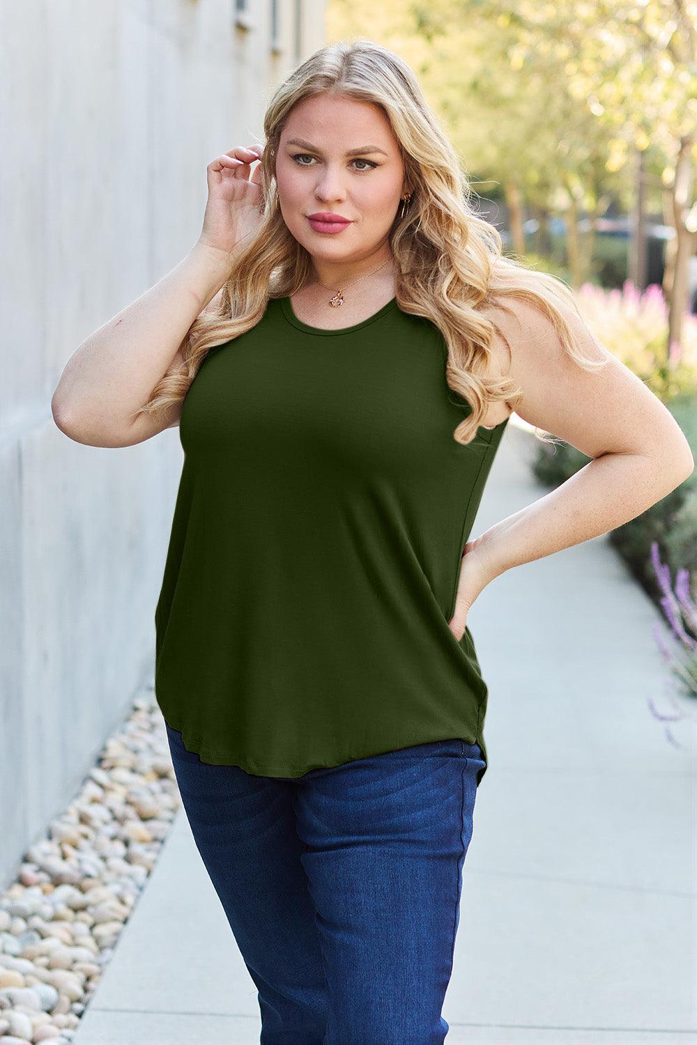 Basic Bae Full Size Round Neck Curved Hem Tank - Leo’s Look Your Best