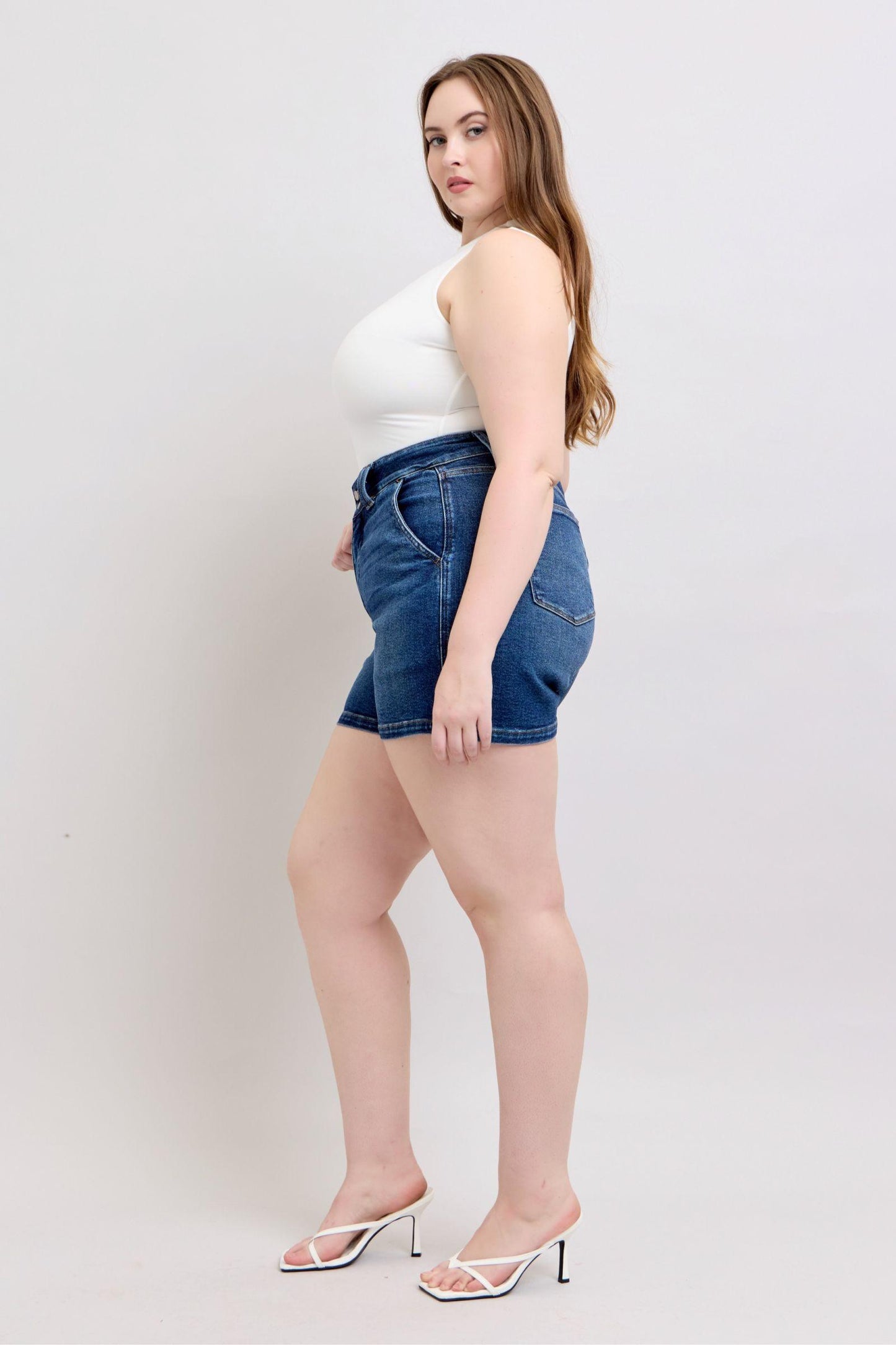 Judy Blue Full Size Double Button Waistband Denim Shorts Plus Size - Leo’s Look Your Best