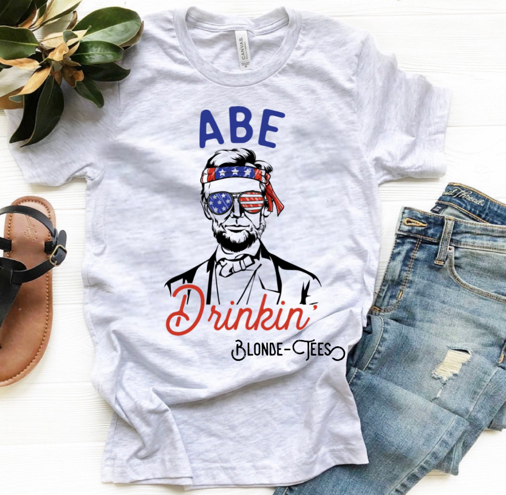 Abe Drinkin’ White American Flag Themed T-shirt