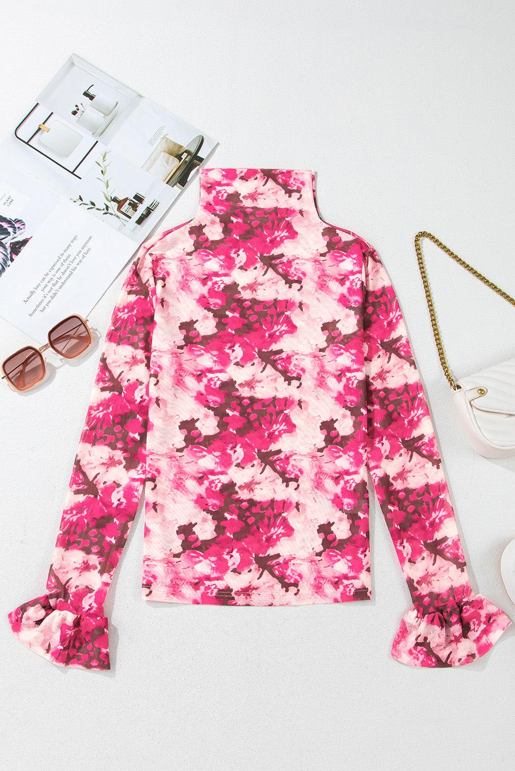 Rose Allover Floral Print Mesh Top - Leo’s Look Your Best 