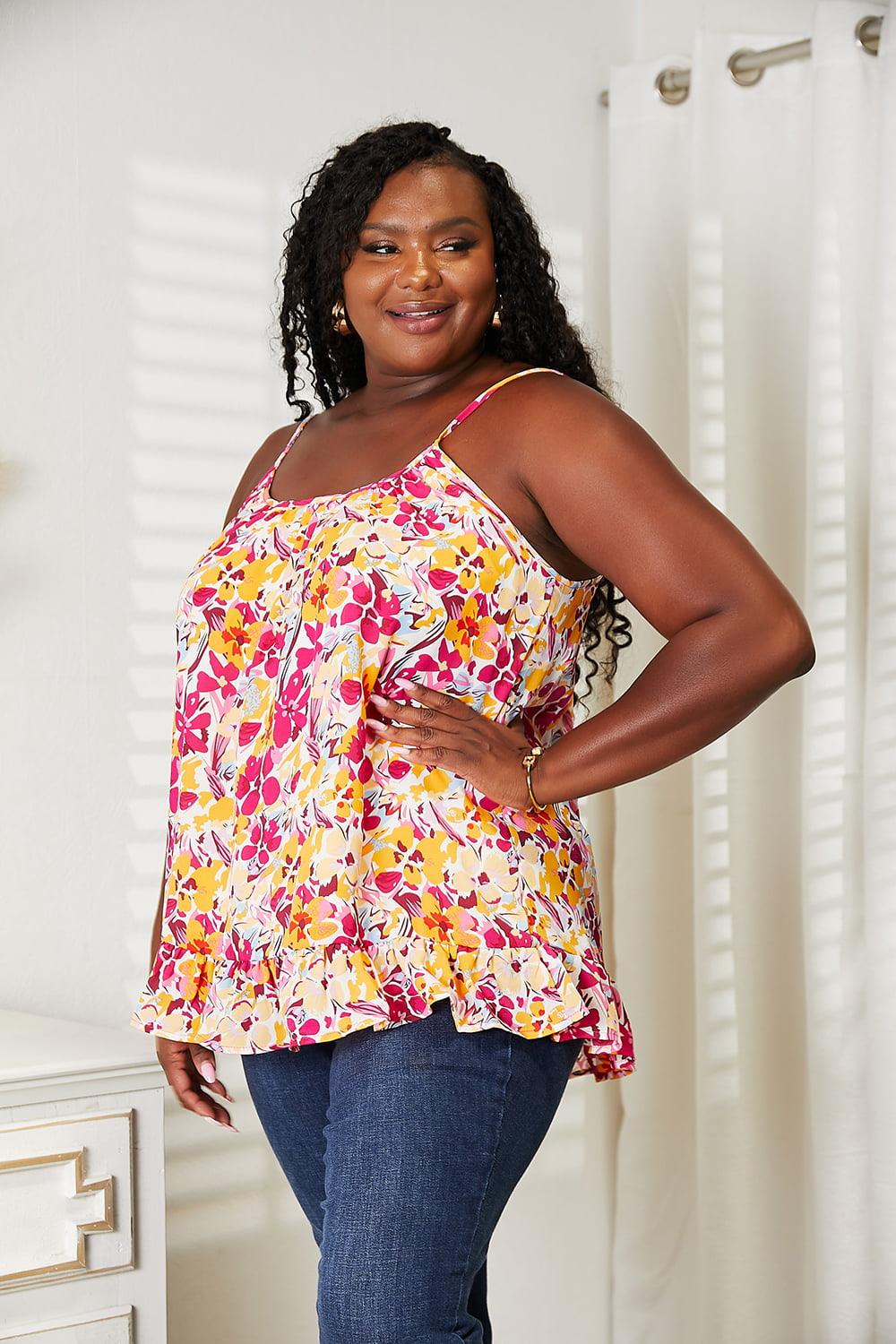 Double Take Floral Scoop Neck Ruffle Hem Cami - Leo’s Look Your Best