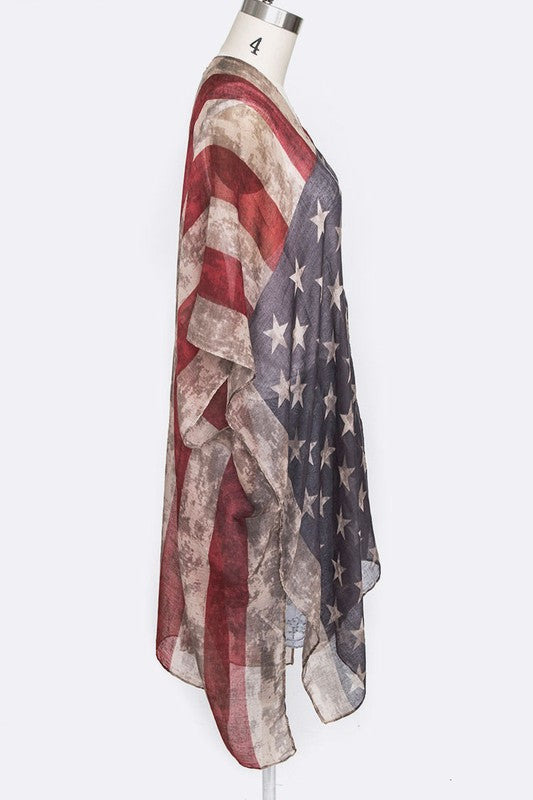 American flag patterned scarf on a mannequin against a white background