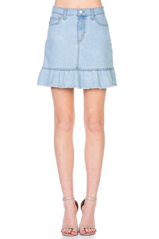 High Waisted A-line Ruffle Hem Denim Skirt - Leo’s Look Your Best