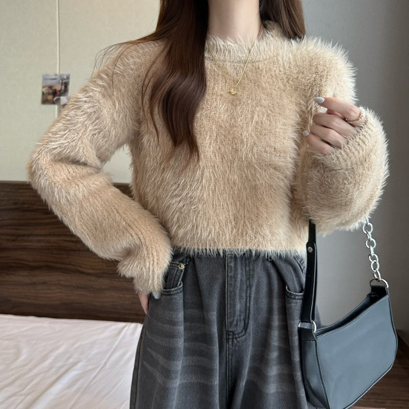 Loose Mink-like Wool Knitted Top For Women