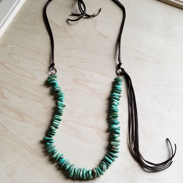 Natural Turquoise with Side Tie Leather Tassel - Leo’s Look Your Best 