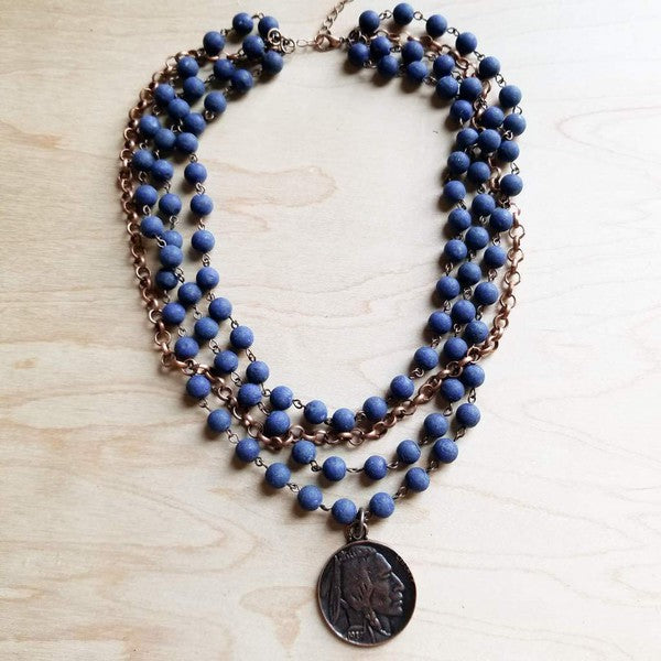 Blue Lapis Collar Necklace with Indian Head Coin - Leo’s Look Your Best 
