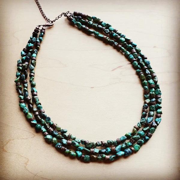 Triple Strand Turquoise & Wood Collar Necklace - Leo’s Look Your Best