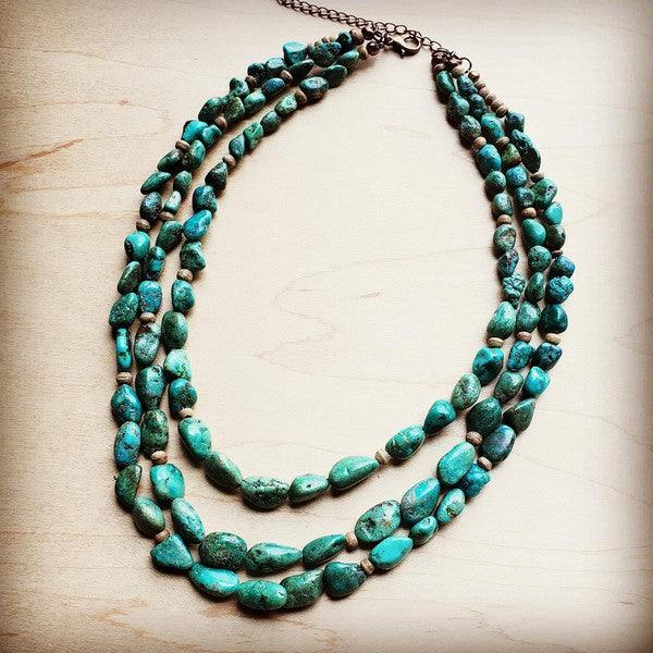 Triple Strand Turquoise & Wood Collar Necklace - Leo’s Look Your Best