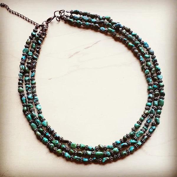 Triple Strand Turquoise & Copper Collar Necklace - Leo’s Look Your Best