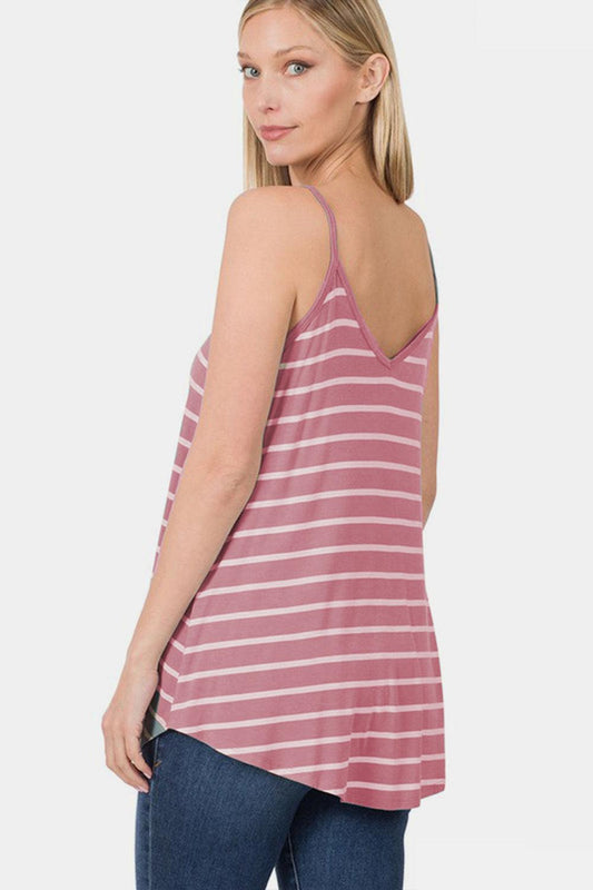 Zenana Striped Curved Hem Cami - Leo’s Look Your Best