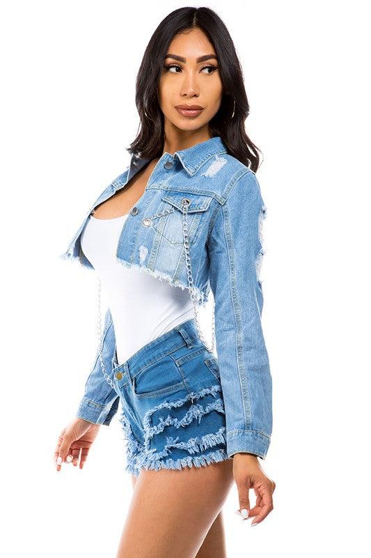 Light Blue Denim Cropped Jacket - Leo’s Look Your Best 