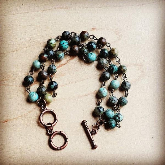 African Turquoise Triple Strand Bracelet - Leo’s Look Your Best