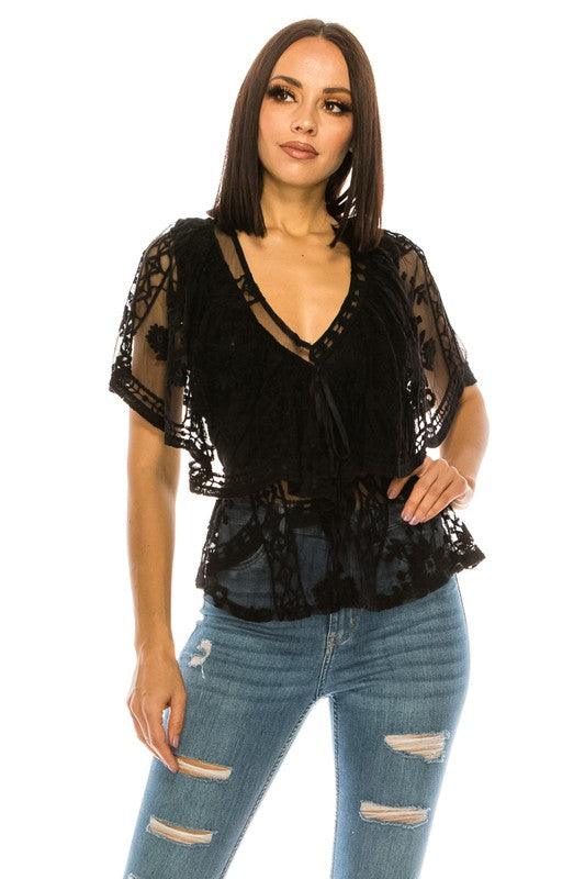 Trendy Black Lace Top - Leo’s Look Your Best