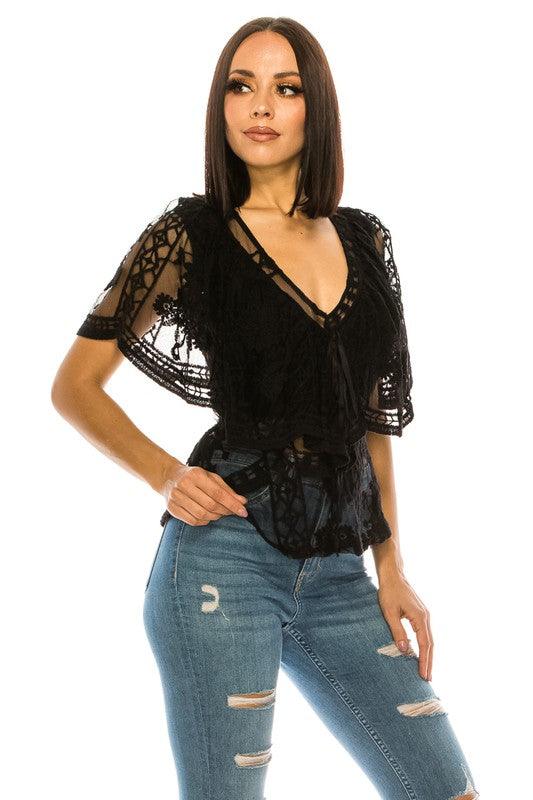 Trendy Black Lace Top - Leo’s Look Your Best