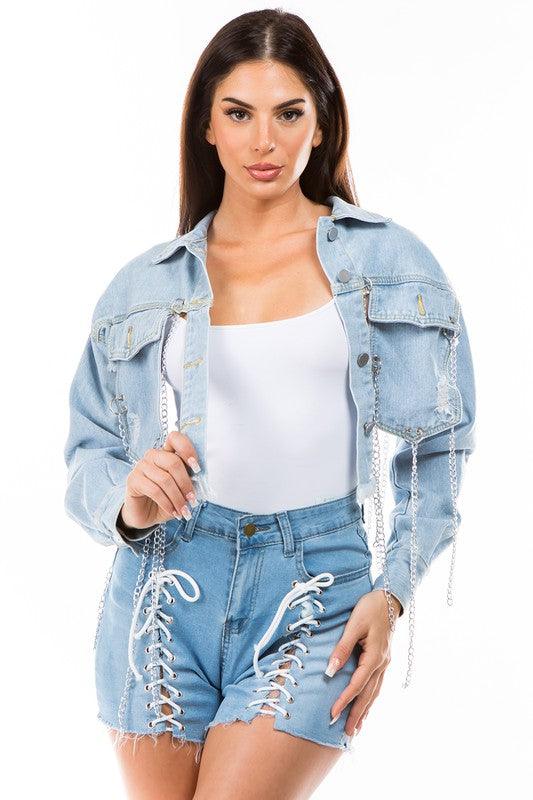 Light Blue Cropped Denim Jacket - Leo’s Look Your Best
