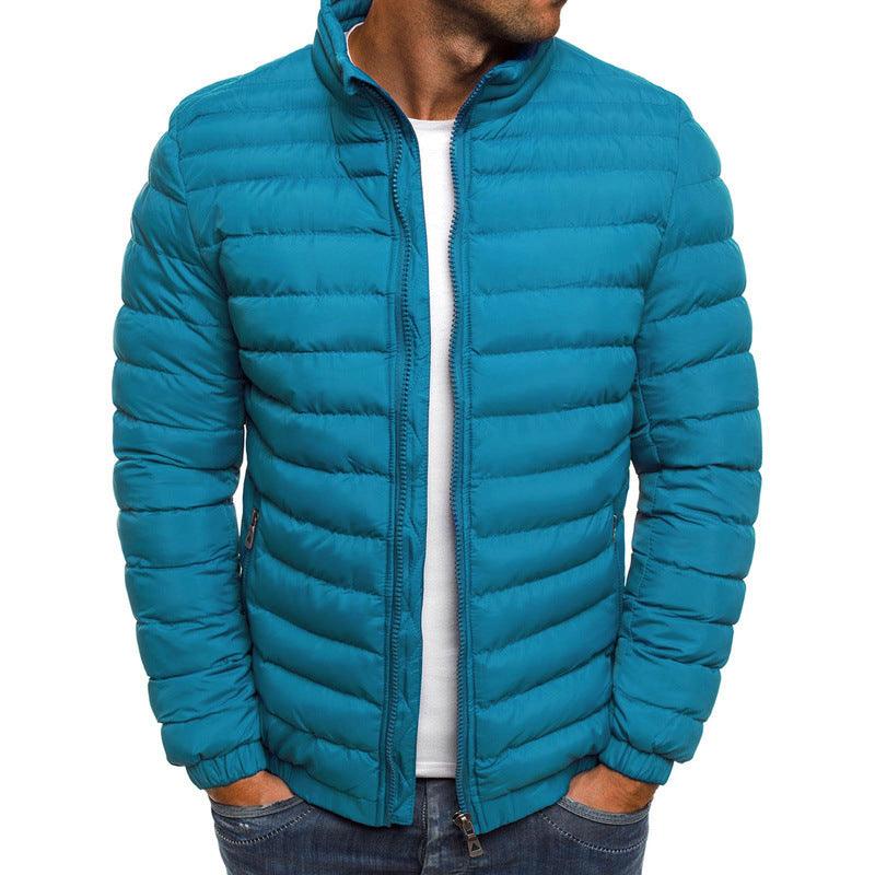 Men Jacket Zipper Solid Color Long Sleeves Pockets Coldproof Autumn Thicken Cotton Padded Overcoat For Outdoor - Leo’s Look Your Best 