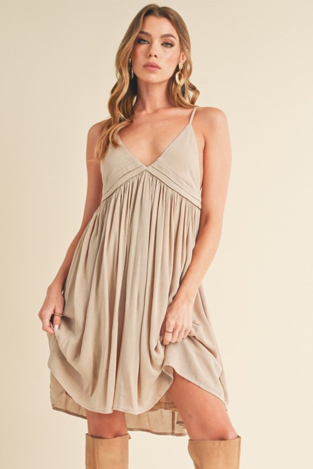 Aemi + Co Ruched Plunge Mini Cami Dress - Leo’s Look Your Best 