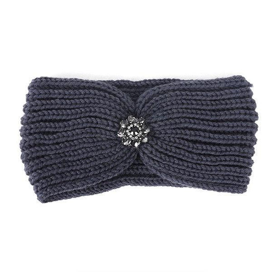 RHINESTONE PENDANT RIBBED WINTER HEADBAND - Leo’s Look Your Best