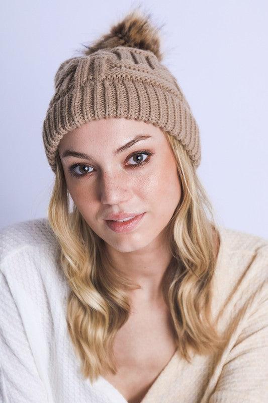 Braided Knitted Fur Pom Beanie - Leo’s Look Your Best 