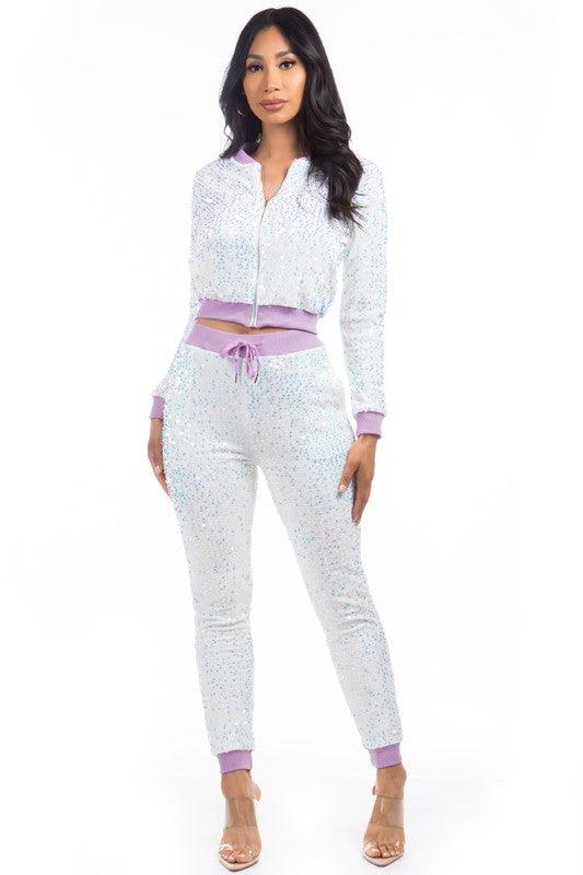SEQUIN TWO PIECE PANT SET - Leo’s Look Your Best