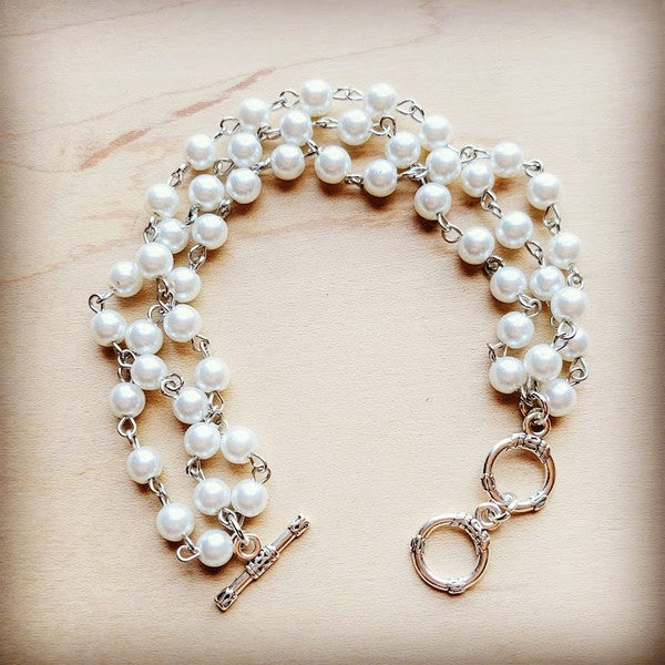 Triple Strand Pearl and Silver Bracelet - Leo’s Look Your Best 