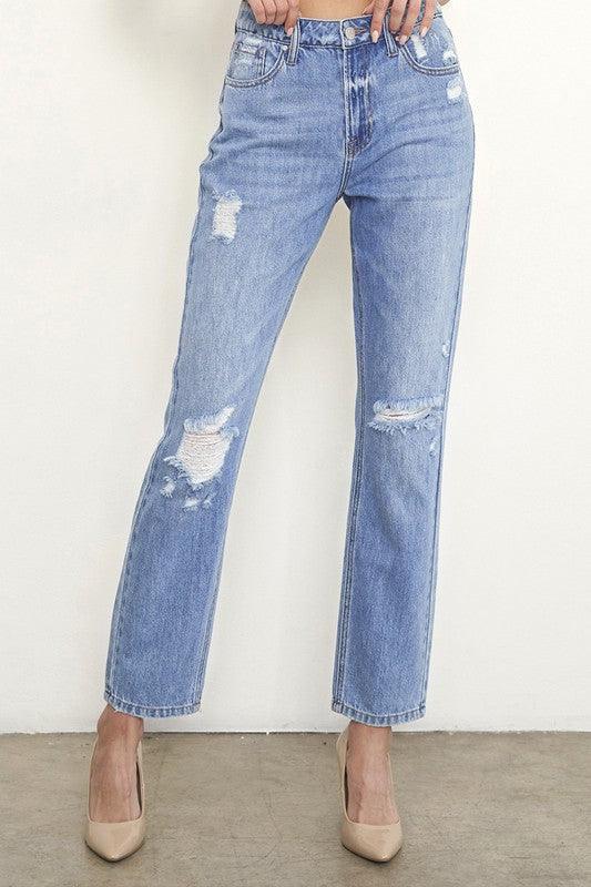 HIGH RISE DISTRESSED GIRLFRIEND JEANS - Leo’s Look Your Best