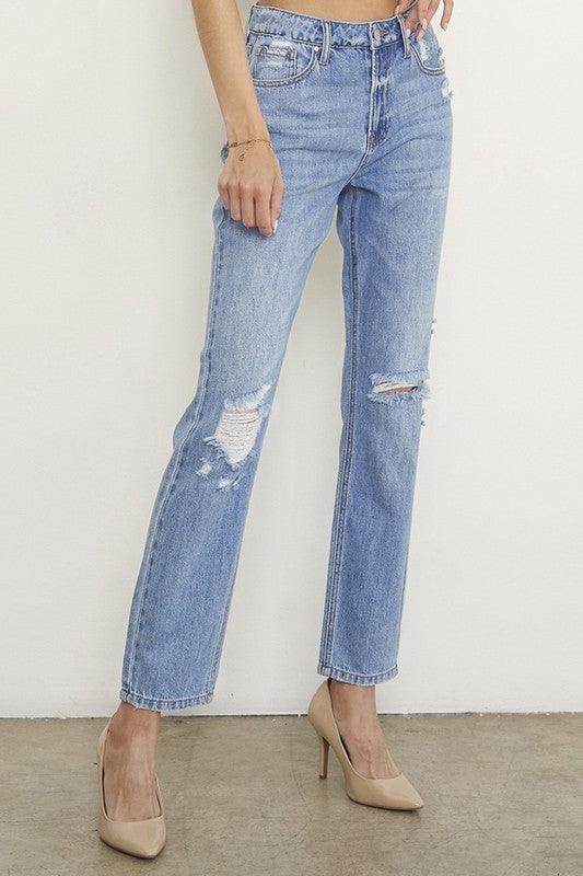HIGH RISE DISTRESSED GIRLFRIEND JEANS - Leo’s Look Your Best