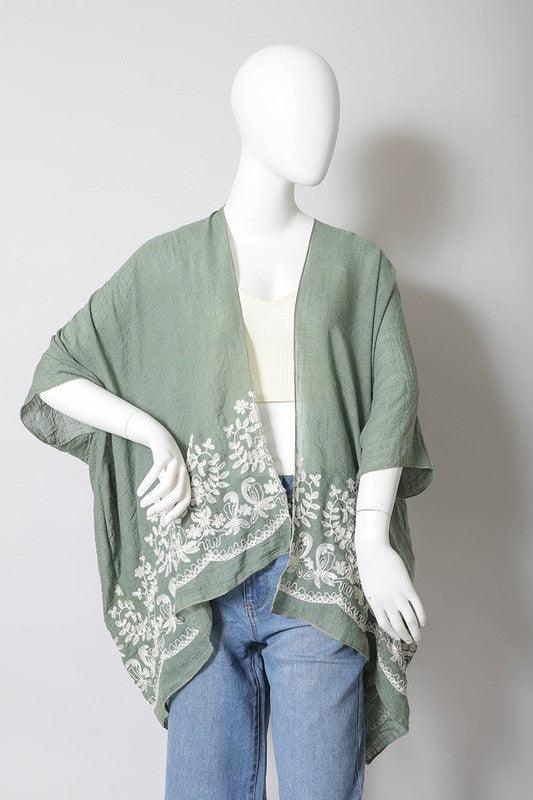 Floral Embroidered Stitch Kimono - Leo’s Look Your Best