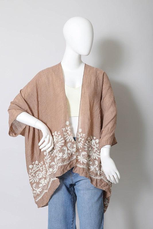 Floral Embroidered Stitch Kimono - Leo’s Look Your Best