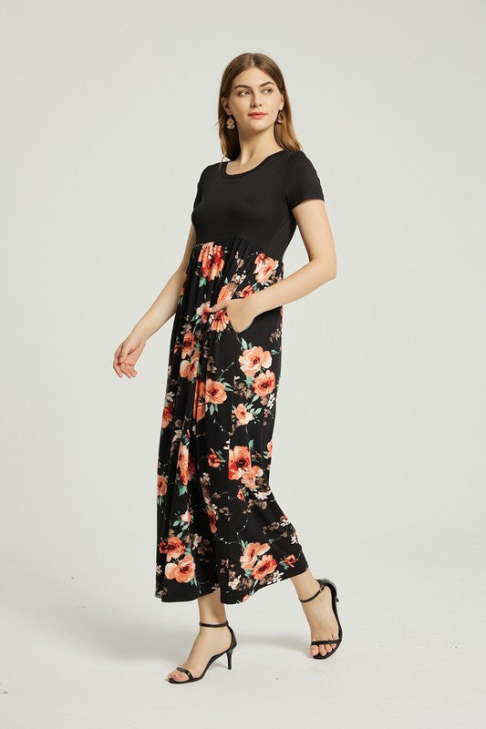 Womens Summer Casual Floral Maxi Dress With Pocket - Leo’s Look Your Best 
