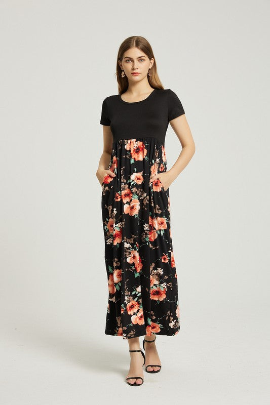 Womens Summer Casual Floral Maxi Dress With Pocket - Leo’s Look Your Best 