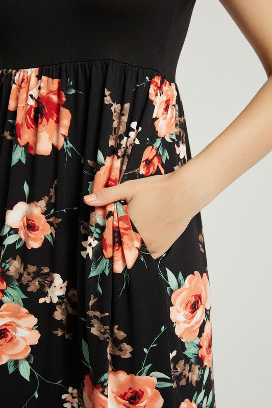 Womens Summer Casual Floral Maxi Dress With Pocket - Leo’s Look Your Best 