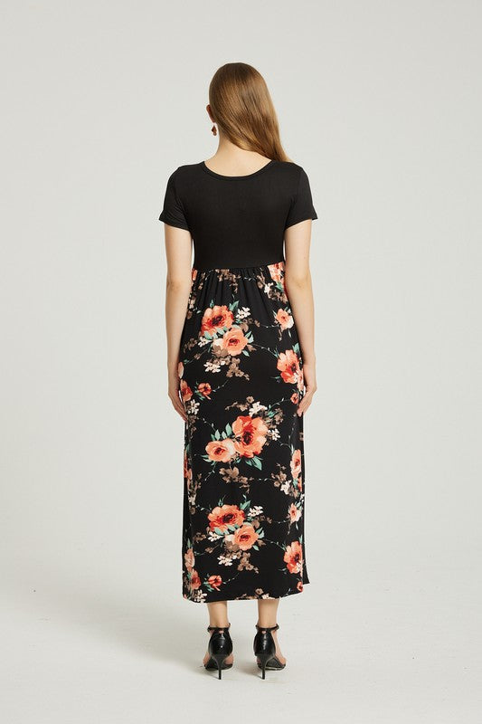 Womens Summer Casual Floral Maxi Dress With Pocket - Leo’s Look Your Best 