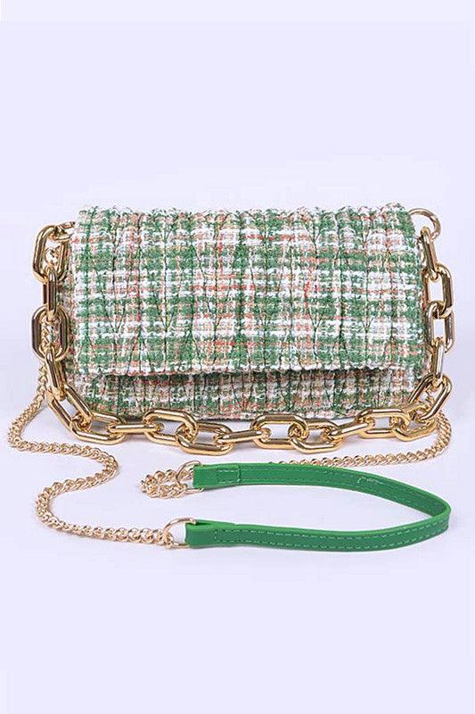 Quilted Tweed Chunky Chain Shoulder Bag - Leo’s Look Your Best