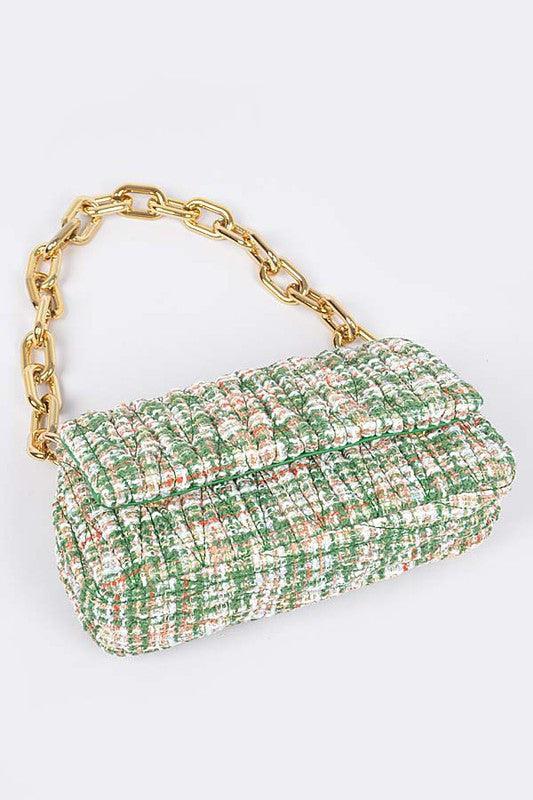 Quilted Tweed Chunky Chain Shoulder Bag - Leo’s Look Your Best