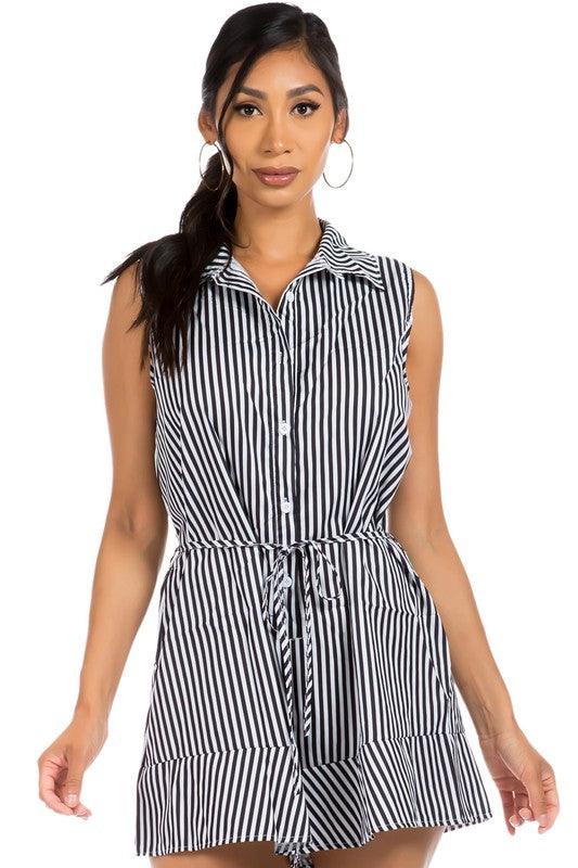 Striped Summer Romper in Black - Leo’s Look Your Best