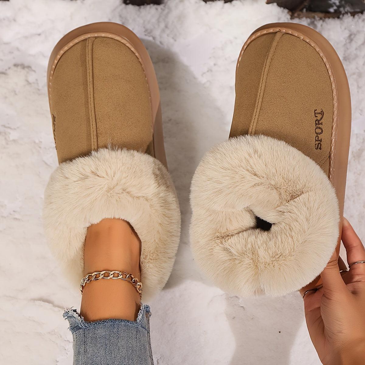 Cozy Plush Soft Slippers Shoes For Women Non-Slip Platform Shoes With Faux Fur Lining Mute Sole And Comfortable Fit For Indoor Wear - Leo’s Look Your Best 