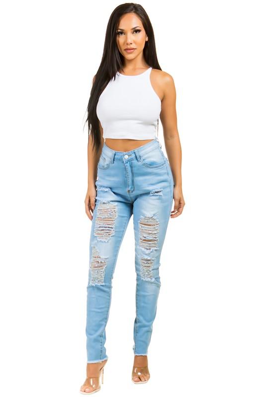 High Waist Front Button Denim Jeans - Leo’s Look Your Best