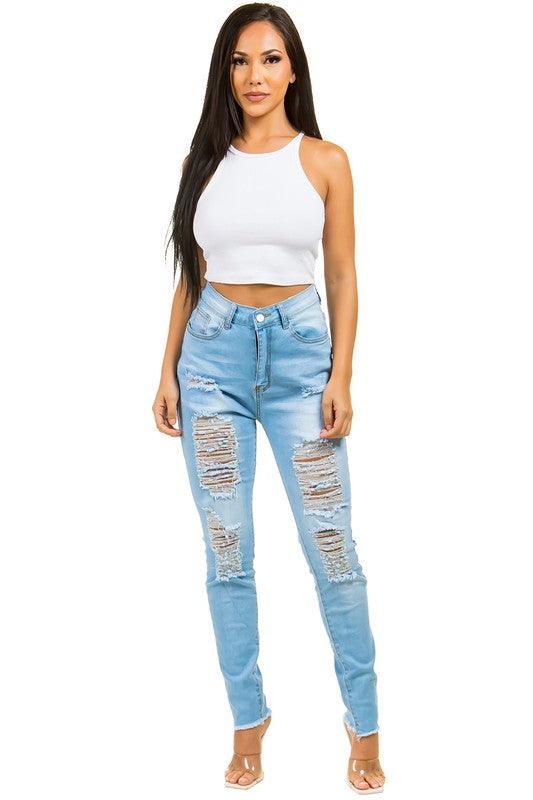 High Waist Front Button Denim Jeans - Leo’s Look Your Best