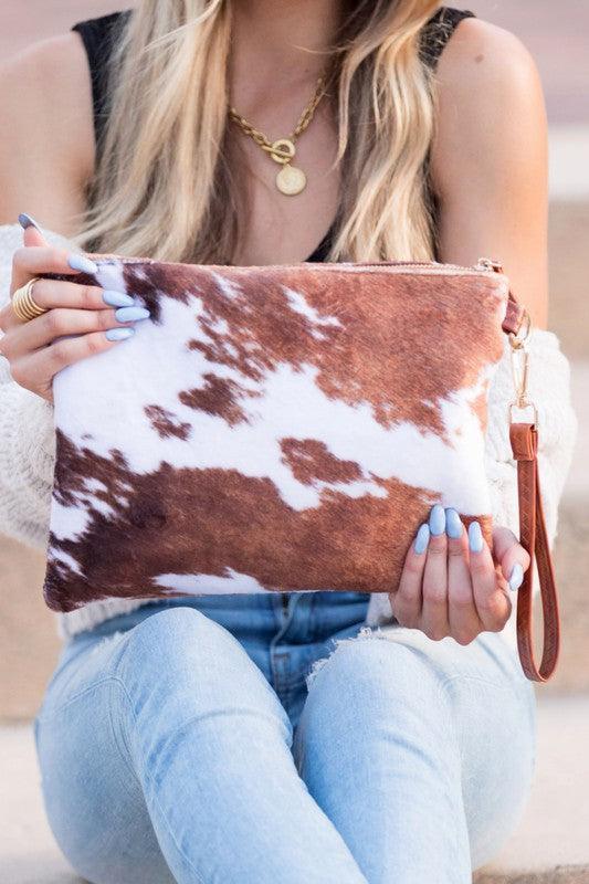 Faux Fur Cow Animal Print Clutch - Leo’s Look Your Best