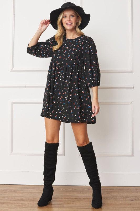 Abstract Polka Dot Bishop Sleeve Mini Dress - Leo’s Look Your Best